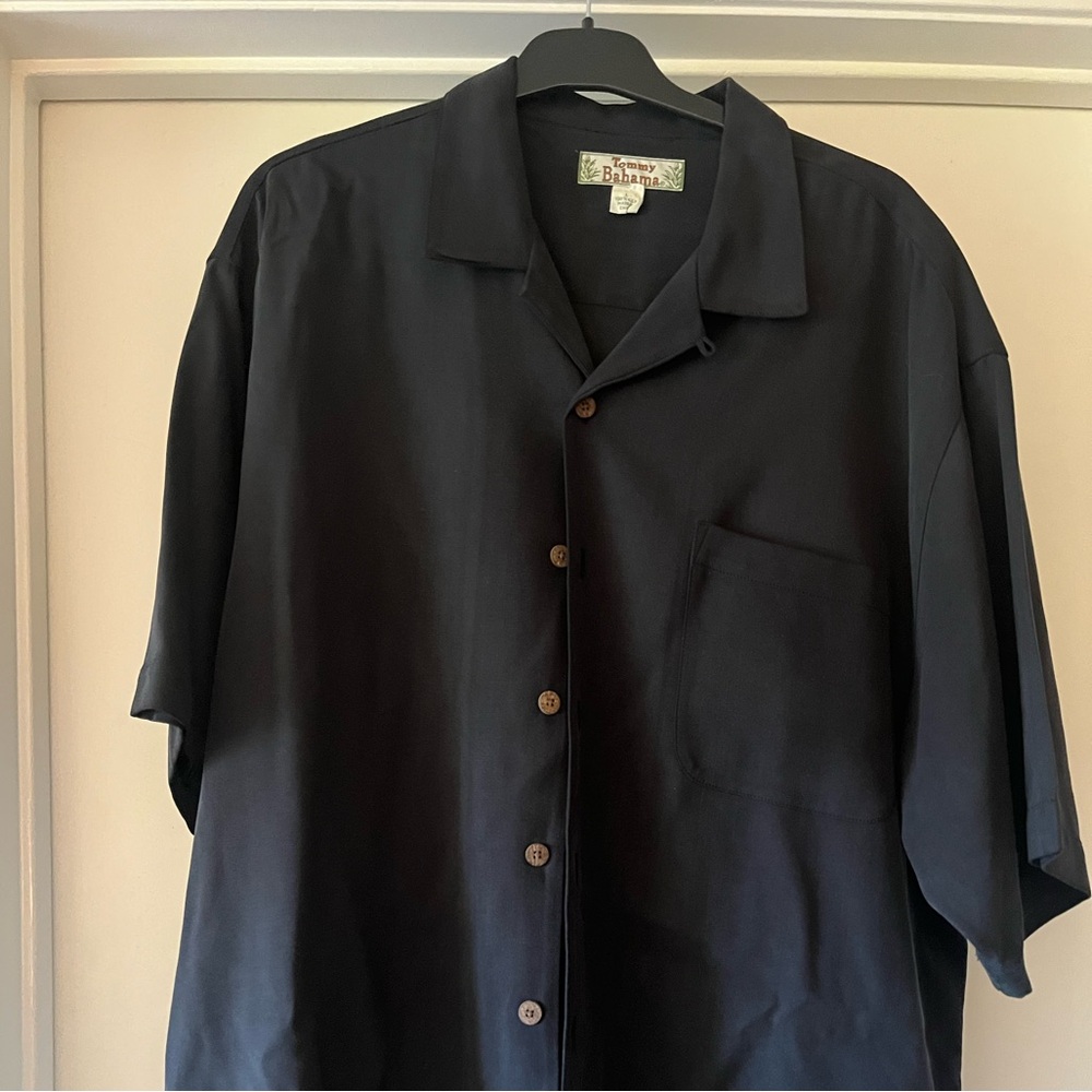 Tommy bahama 100% silk plain black dress shirt button up size L